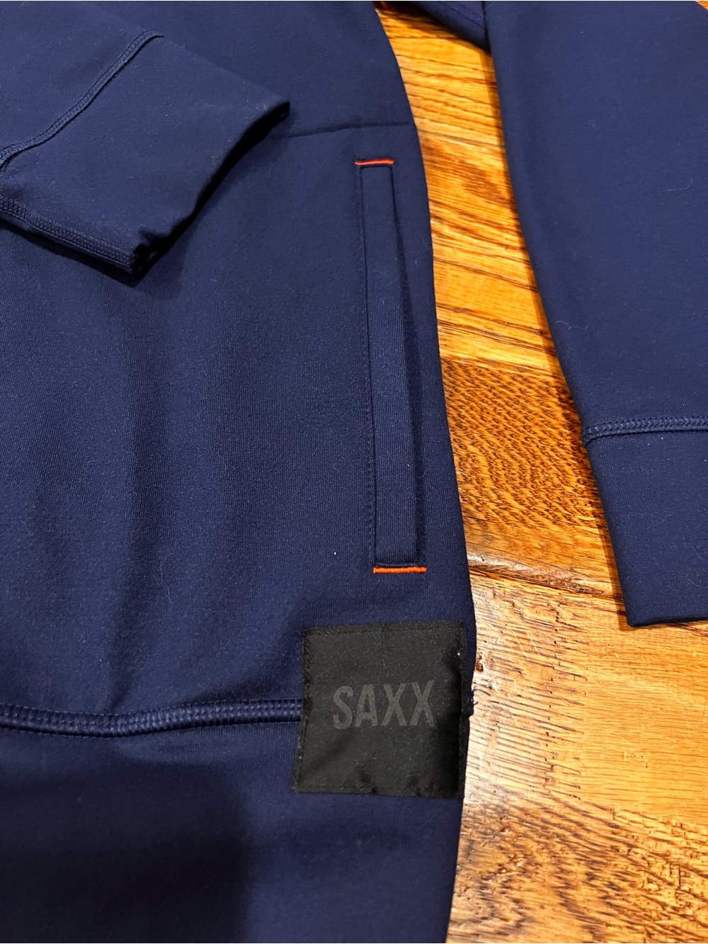 SAXX Men’s Long Sleeve Tech Performance Navy Running Hoodie Cooling Pullover SzM - Picture 3 of 13